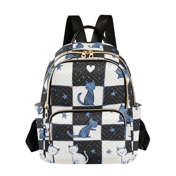 FORMRS Mini Backpack Purse for Women Quilted Travel Daypack Casual Shoulder Bag, Blue Cat Stars