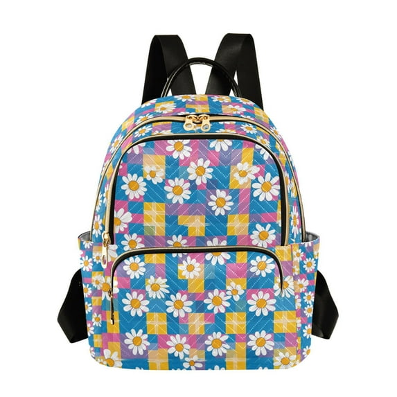 FORMRS Mini Backpack Purse for Women Travel Daypack Casual Shoulder Bag, Blue Checkered Daisy