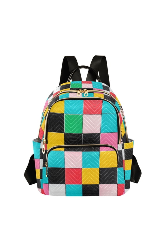 Mini Backpack Purse for Women Travel Daypack Casual Shoulder Bag, Blue Checkered Pattern