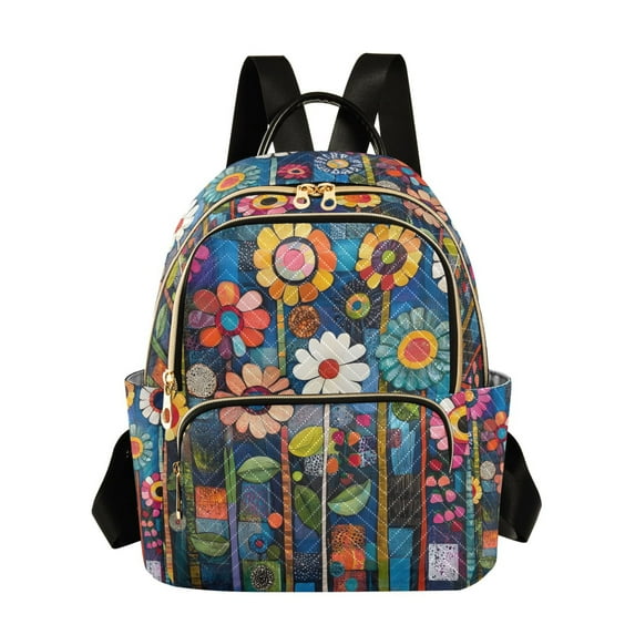 FORMRS Mini Backpack Purse for Women Travel Daypack Casual Shoulder Bag, Blue Colorful Flowers