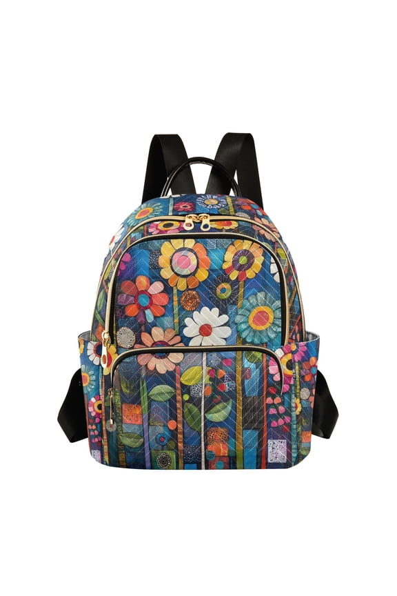 Mini Backpack Purse for Women Travel Daypack Casual Shoulder Bag, Blue Colorful Flowers