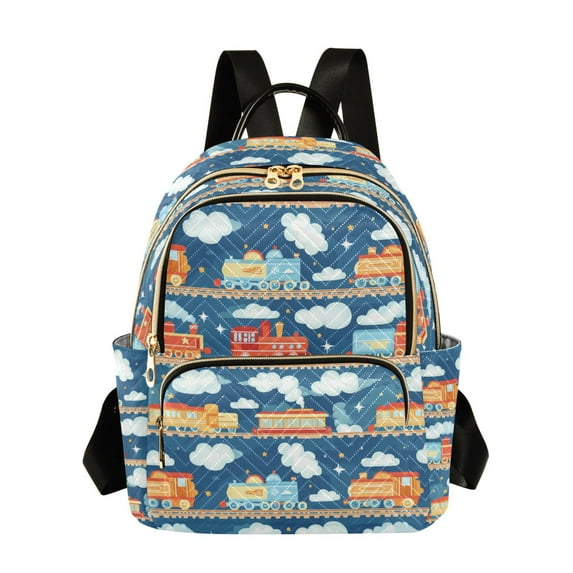 FORMRS Mini Backpack Purse for Women Quilted Travel Daypack Casual Shoulder Bag, Blue Cute Train Pattern