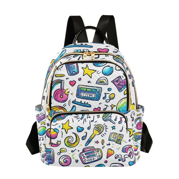 FORMRS Mini Backpack Purse for Women Travel Daypack Casual Shoulder Bag, Blue Doodle Pattern