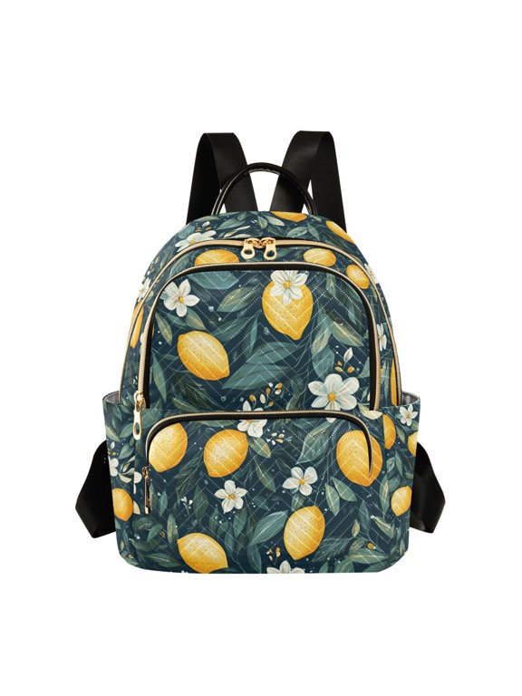Mini Backpack Purse for Women Quilted Travel Daypack Casual Shoulder Bag, Blue Floral Lemons