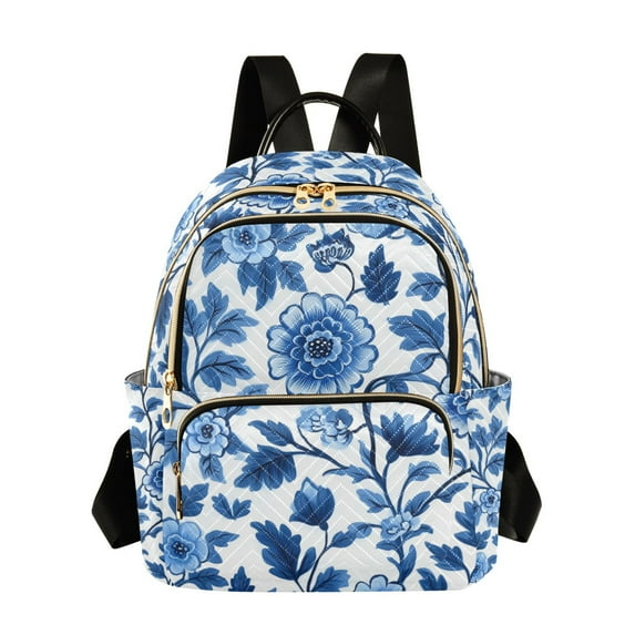 FORMRS Mini Backpack Purse for Women Travel Daypack Casual Shoulder Bag, Blue Floral Pattern