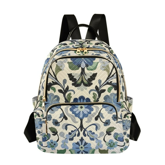 FORMRS Mini Backpack Purse for Women Quilted Travel Daypack Casual Shoulder Bag, Blue Floral