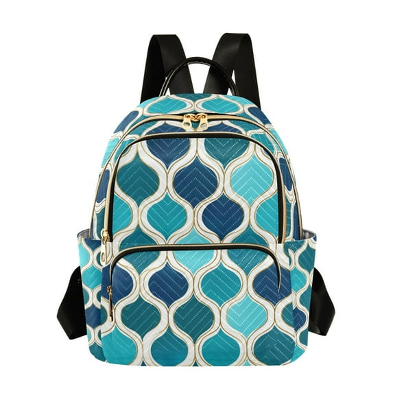 FORMRS Mini Backpack Purse for Women Quilted Travel Daypack Casual Shoulder Bag, Blue Geometric Pattern