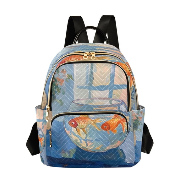 FORMRS Mini Backpack Purse for Women Quilted Travel Daypack Casual Shoulder Bag, Blue Goldfish