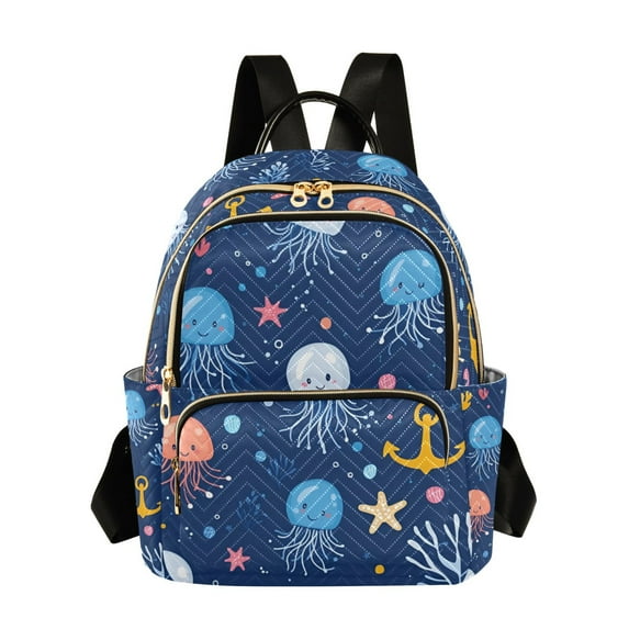 FORMRS Mini Backpack Purse for Women Quilted Travel Daypack Casual Shoulder Bag, Blue Jellyfish