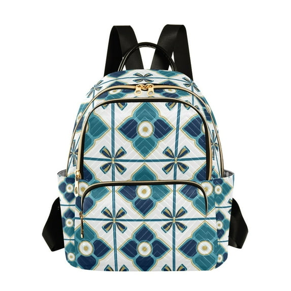 FORMRS Mini Backpack Purse for Women Quilted Travel Daypack Casual Shoulder Bag, Blue Mosaic Pattern