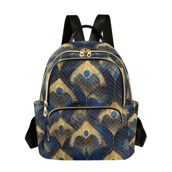 FORMRS Mini Backpack Purse for Women Quilted Travel Daypack Casual Shoulder Bag, Blue Peacock Feathers Pattern