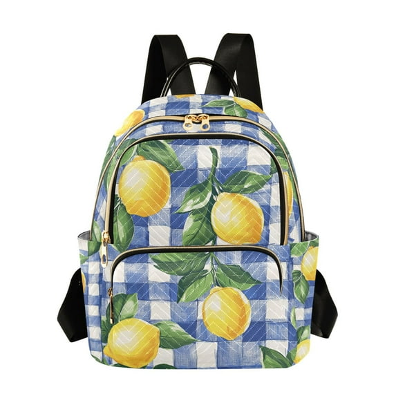 FORMRS Mini Backpack Purse for Women Travel Daypack Casual Shoulder Bag, Blue Plaid Lemon