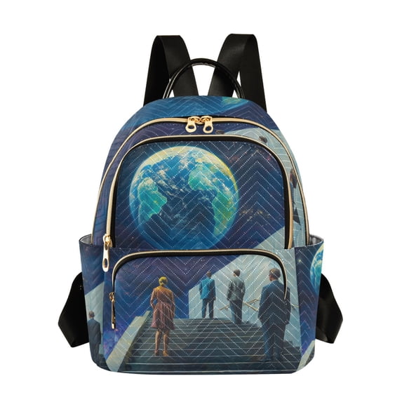 FORMRS Mini Backpack Purse for Women Quilted Travel Daypack Casual Shoulder Bag, Blue Planet