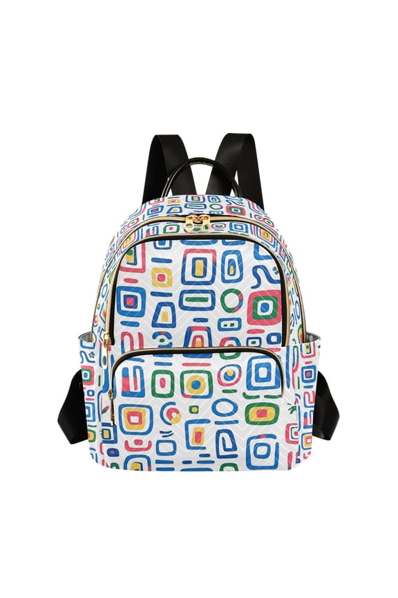 Mini Backpack Purse for Women Travel Daypack Casual Shoulder Bag, Blue Retro Pattern