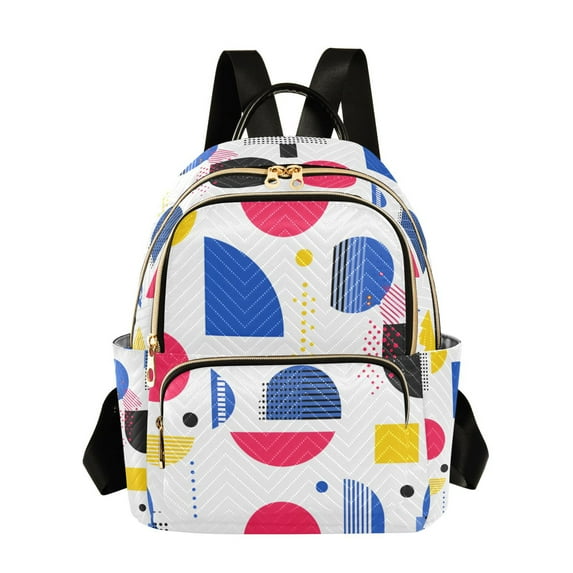 FORMRS Mini Backpack Purse for Women Quilted Travel Daypack Casual Shoulder Bag, Blue Retro Shapes