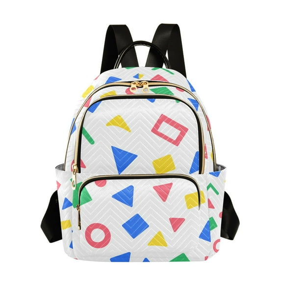 FORMRS Mini Backpack Purse for Women Travel Daypack Casual Shoulder Bag, Blue Retro Triangles