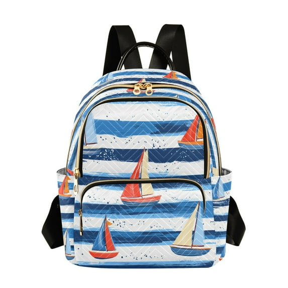 FORMRS Mini Backpack Purse for Women Quilted Travel Daypack Casual Shoulder Bag, Blue Sailboats