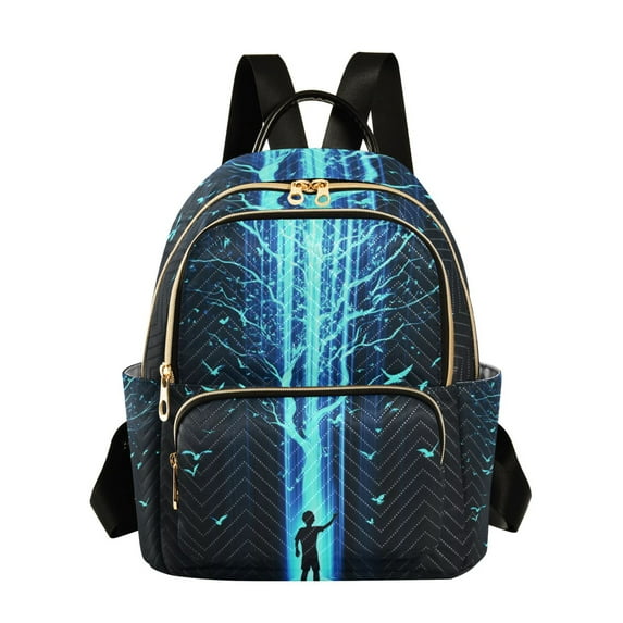 FORMRS Mini Backpack Purse for Women Quilted Travel Daypack Casual Shoulder Bag, Blue Tree