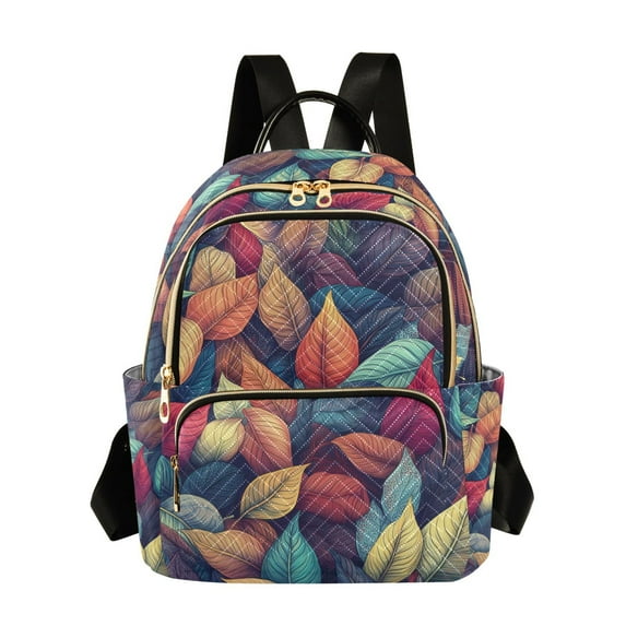 FORMRS Mini Backpack Purse for Women Travel Daypack Casual Shoulder Bag, Blue Vibrant Leaves Pattern