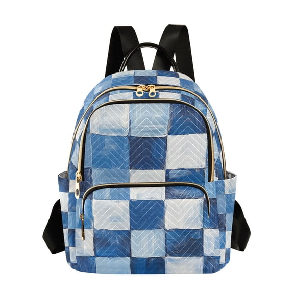 FORMRS Mini Backpack Purse for Women Quilted Travel Daypack Casual Shoulder Bag, Blue and Gray Plaid Pattern
