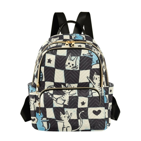FORMRS Mini Backpack Purse for Women Quilted Travel Daypack Casual Shoulder Bag, Blue and White Cat