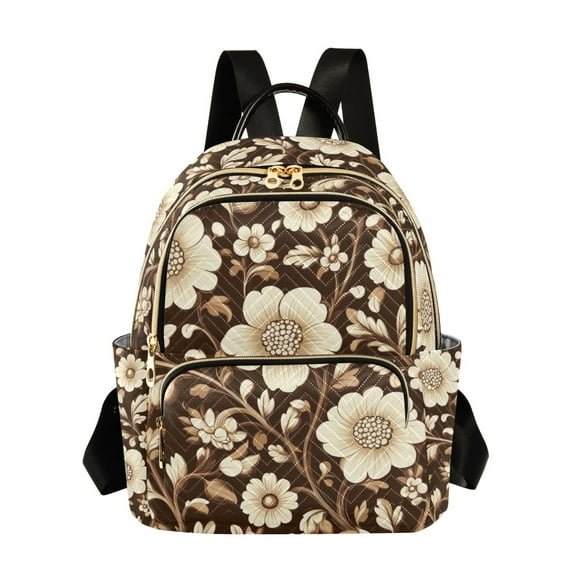 FORMRS Mini Backpack Purse for Women Travel Daypack Casual Shoulder Bag, Brown Floral