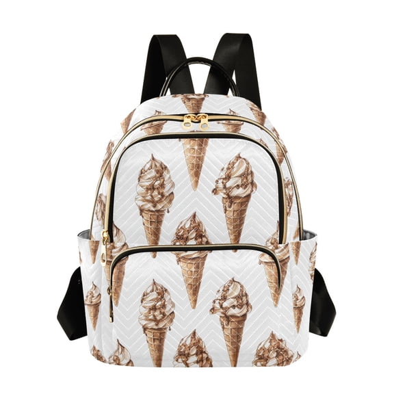 FORMRS Mini Backpack Purse for Women Quilted Travel Daypack Casual Shoulder Bag, Brown Ice Cream Pattern