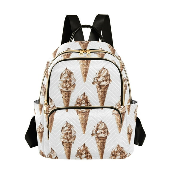 FORMRS Mini Backpack Purse for Women Travel Daypack Casual Shoulder Bag, Brown Ice Cream Pattern