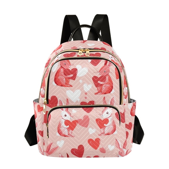 FORMRS Mini Backpack Purse for Women Travel Daypack Casual Shoulder Bag, Bunnies and Hearts