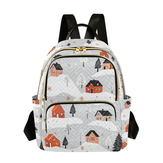 FORMRS Mini Backpack Purse for Women Quilted Travel Daypack Casual Shoulder Bag, Cartoon Red Houses