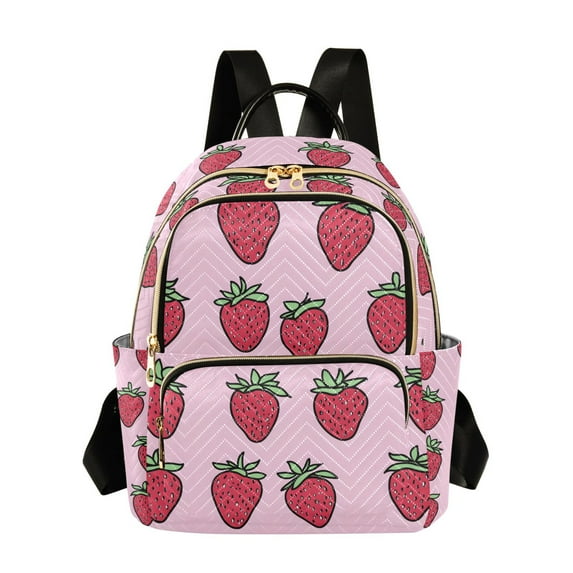 FORMRS Mini Backpack Purse for Women Quilted Travel Daypack Casual Shoulder Bag, Cartoon Strawberry