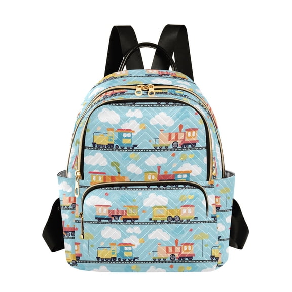 FORMRS Mini Backpack Purse for Women Quilted Travel Daypack Casual Shoulder Bag, Cartoon Train Pattern