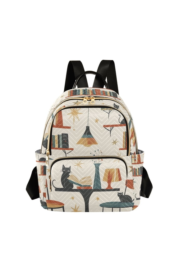 Mini Backpack Purse for Women Quilted Travel Daypack Casual Shoulder Bag, Cats Reading Pattern