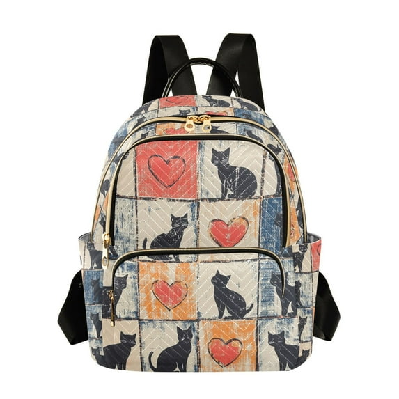 FORMRS Mini Backpack Purse for Women Travel Daypack Casual Shoulder Bag, Cats and Hearts