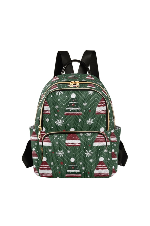 Mini Backpack Purse for Women Quilted Travel Daypack Casual Shoulder Bag, Christmas Hats
