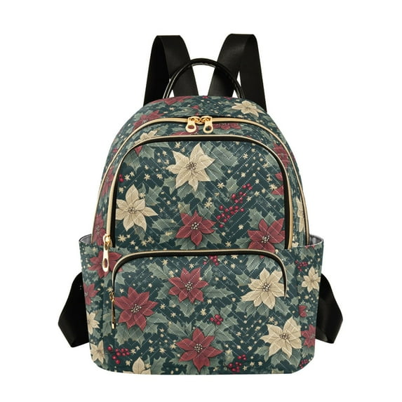 FORMRS Mini Backpack Purse for Women Travel Daypack Casual Shoulder Bag, Christmas Holly Leaves