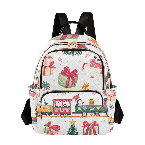FORMRS Mini Backpack Purse for Women Quilted Travel Daypack Casual Shoulder Bag, Christmas Penguin