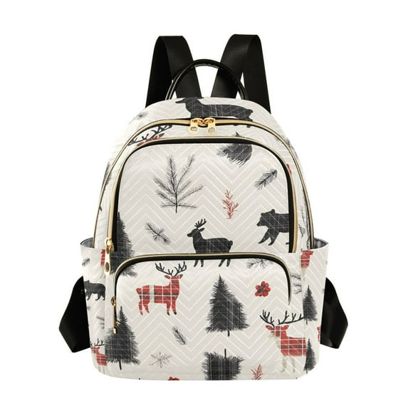 FORMRS Mini Backpack Purse for Women Travel Daypack Casual Shoulder Bag, Christmas Plaid Deer