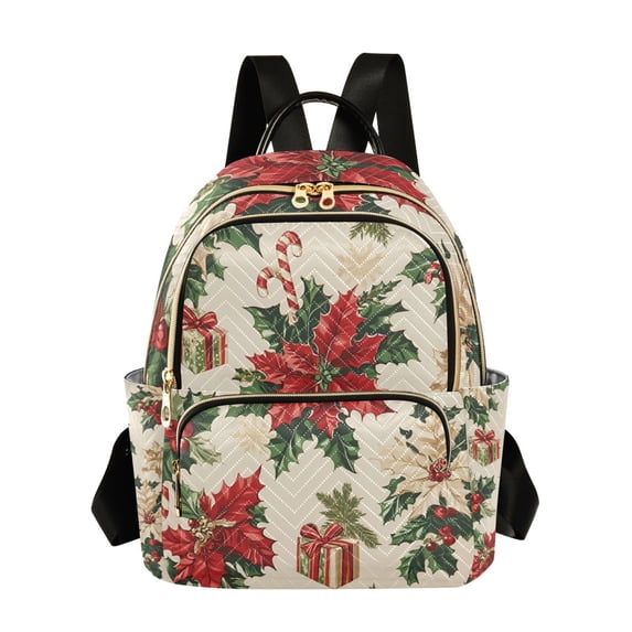 FORMRS Mini Backpack Purse for Women Travel Daypack Casual Shoulder Bag, Christmas Poinsettia