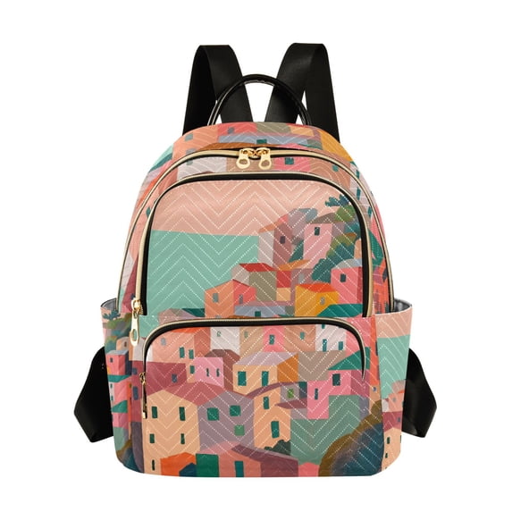 FORMRS Mini Backpack Purse for Women Quilted Travel Daypack Casual Shoulder Bag, Cityscape Painting