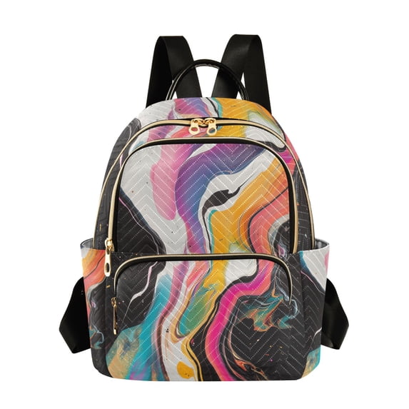 FORMRS Mini Backpack Purse for Women Travel Daypack Casual Shoulder Bag, Colorful Black