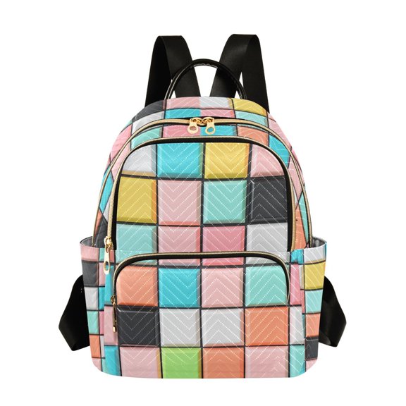 FORMRS Mini Backpack Purse for Women Travel Daypack Casual Shoulder Bag, Colorful Checkered Pattern
