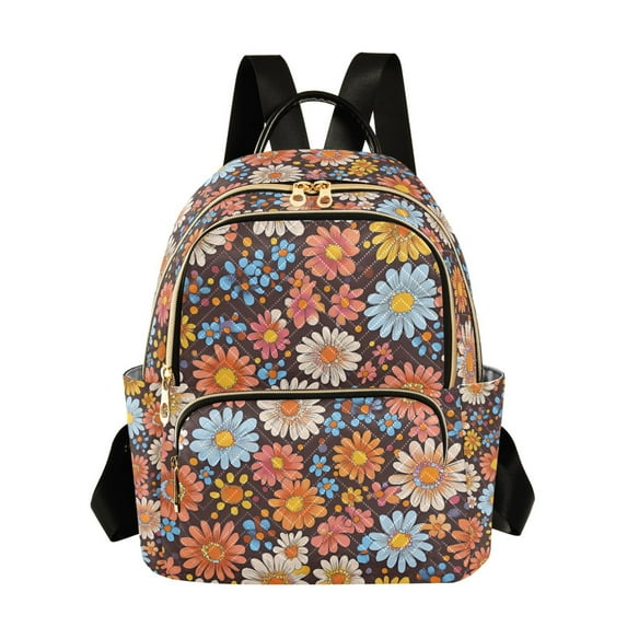 FORMRS Mini Backpack Purse for Women Quilted Travel Daypack Casual Shoulder Bag, Colorful Flowers