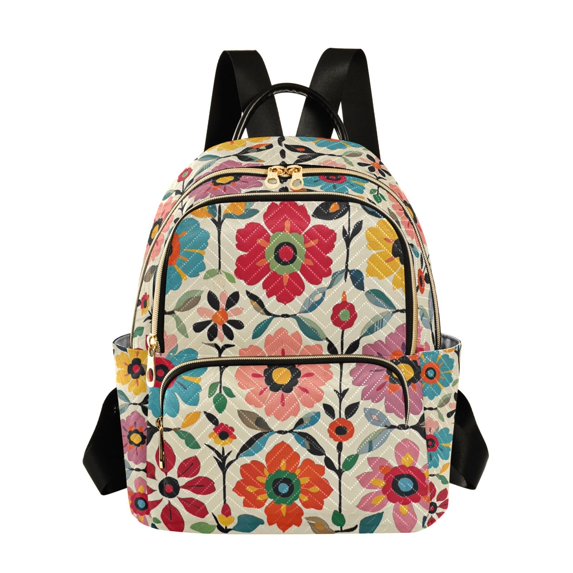 FORMRS Mini Backpack Purse for Women Quilted Travel Daypack Casual Shoulder Bag, Colorful Flowers