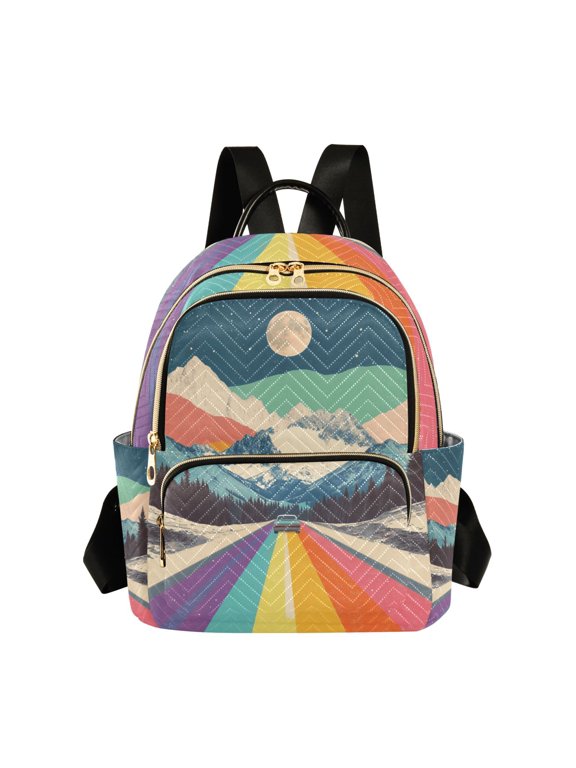 Mini Backpack Purse for Women Quilted Travel Daypack Casual Shoulder Bag, Colorful Road at Night