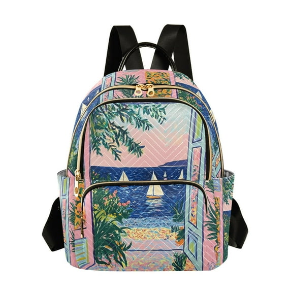 FORMRS Mini Backpack Purse for Women Quilted Travel Daypack Casual Shoulder Bag, Colorful Seaside