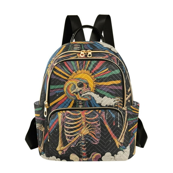 FORMRS Mini Backpack Purse for Women Travel Daypack Casual Shoulder Bag, Colorful Skeleton Sun