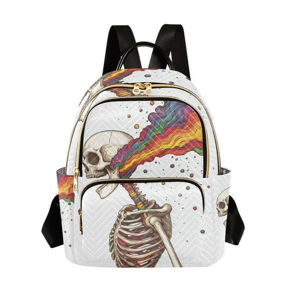 FORMRS Mini Backpack Purse for Women Travel Daypack Casual Shoulder Bag, Colorful Skeleton