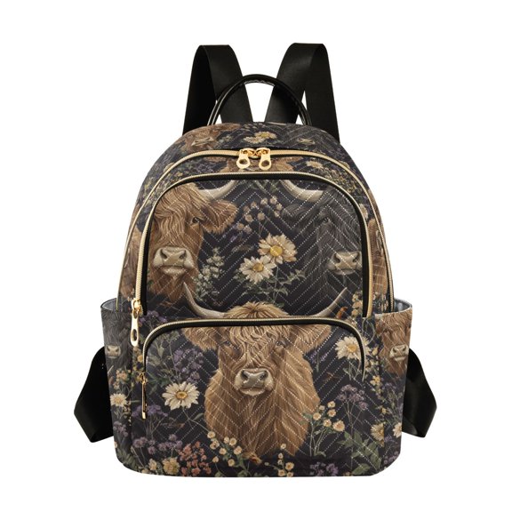 FORMRS Mini Backpack Purse for Women Travel Daypack Casual Shoulder Bag, Cows and Flowers