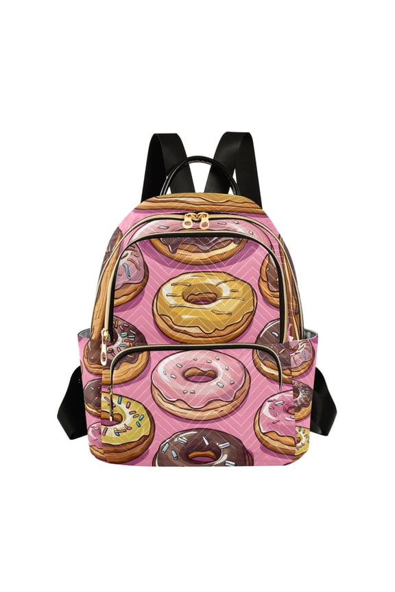 Mini Backpack Purse for Women Quilted Travel Daypack Casual Shoulder Bag, Cute Doughnuts Pattern